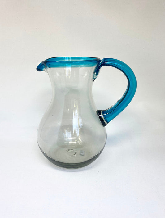 80 oz Hand Blown Glass Pitcher - HG Turquoise Rim - Blue Dorado Designs