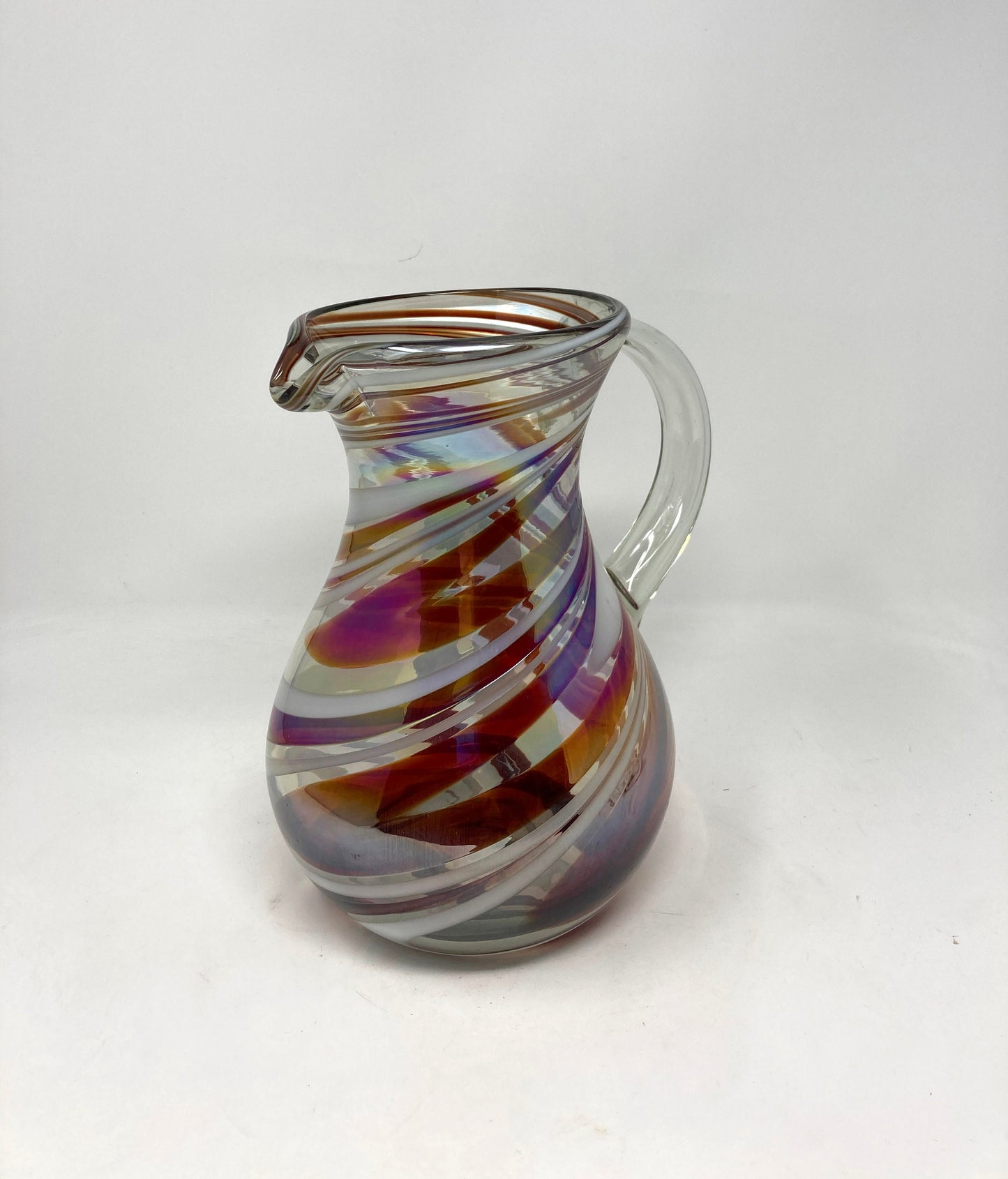 80 oz Hand Blown Glass Pitcher - HG Red/White Iridescent Swirl