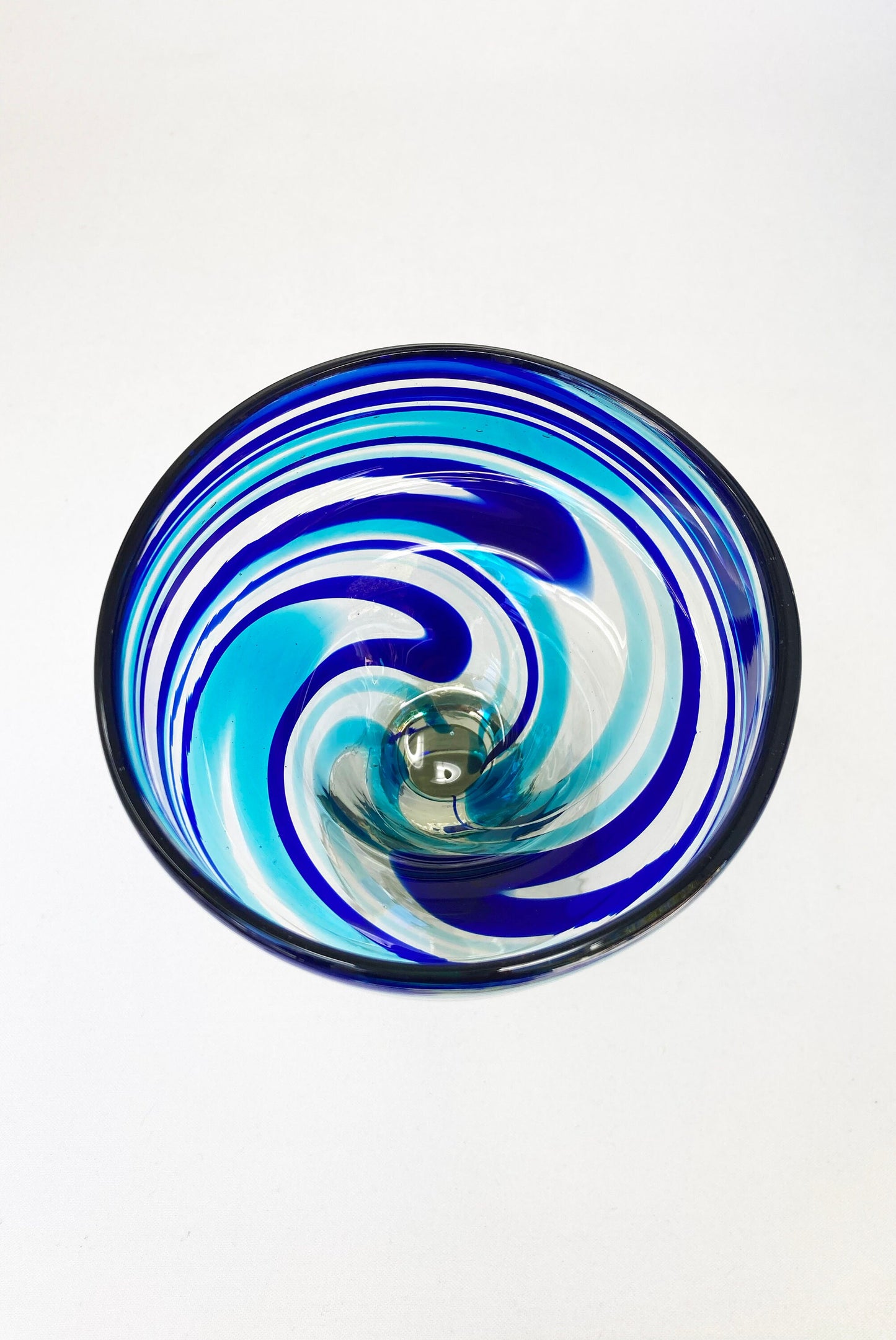 Hand Blown Margarita Glass - Turquoise/Blue Swirl