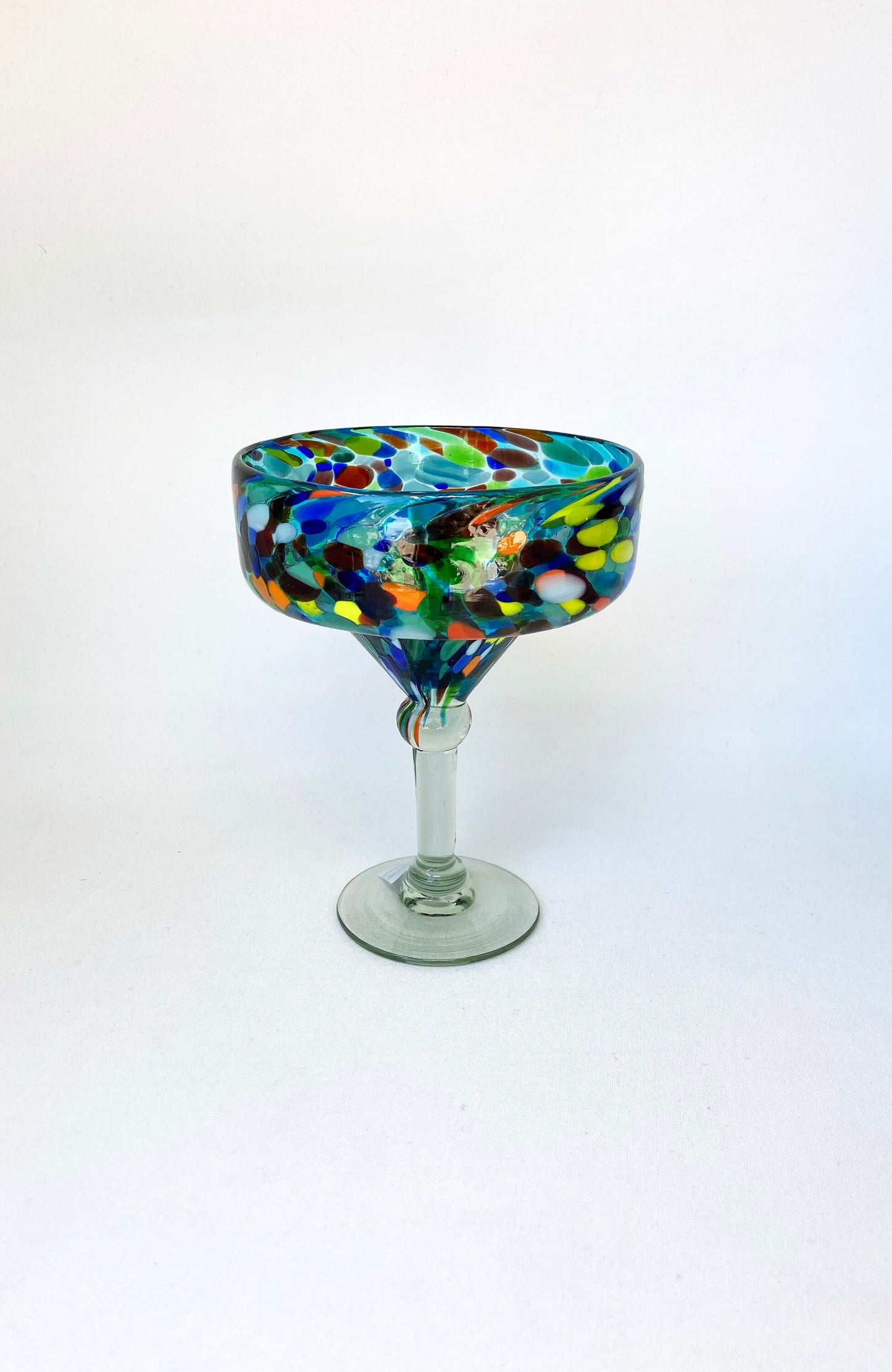 Hand Blown Margarita Glass - Turquoise Confetti