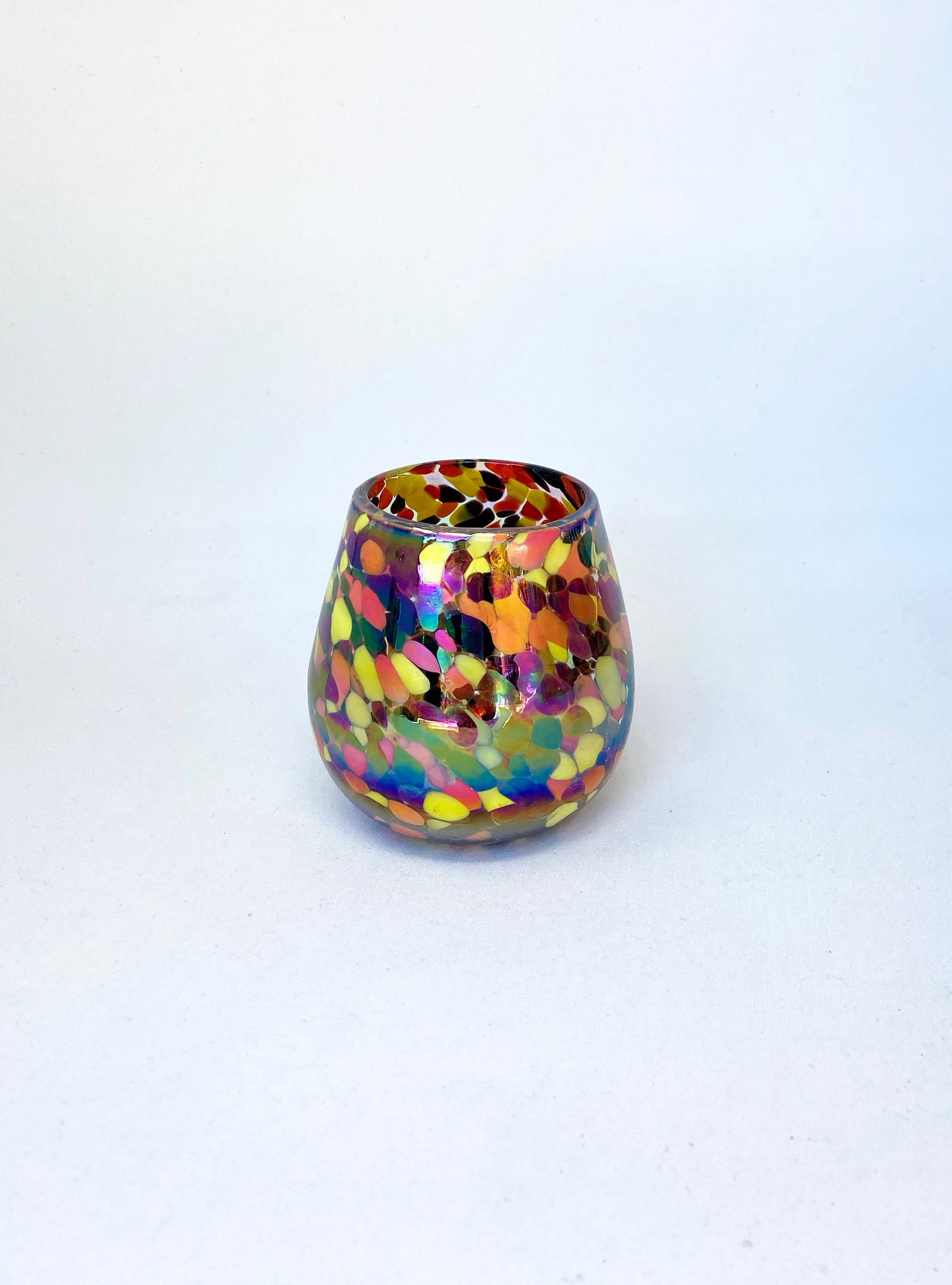 1 Stemless Wine Glass - Red/Orange Iridescent Confetti - Blue Dorado Designs