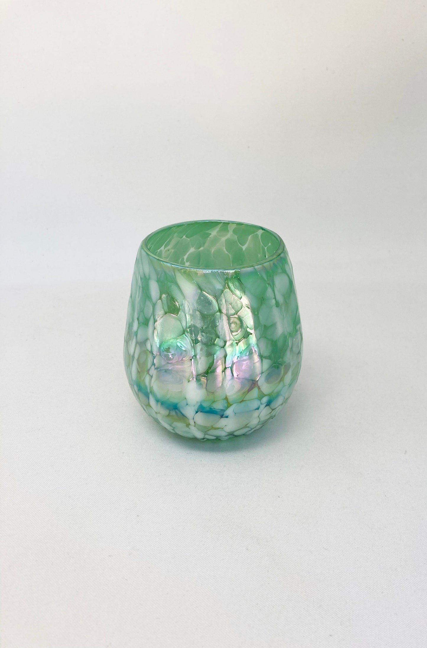 1 Hand Blown Stemless Wine Glass - Aegean Green - Blue Dorado Designs