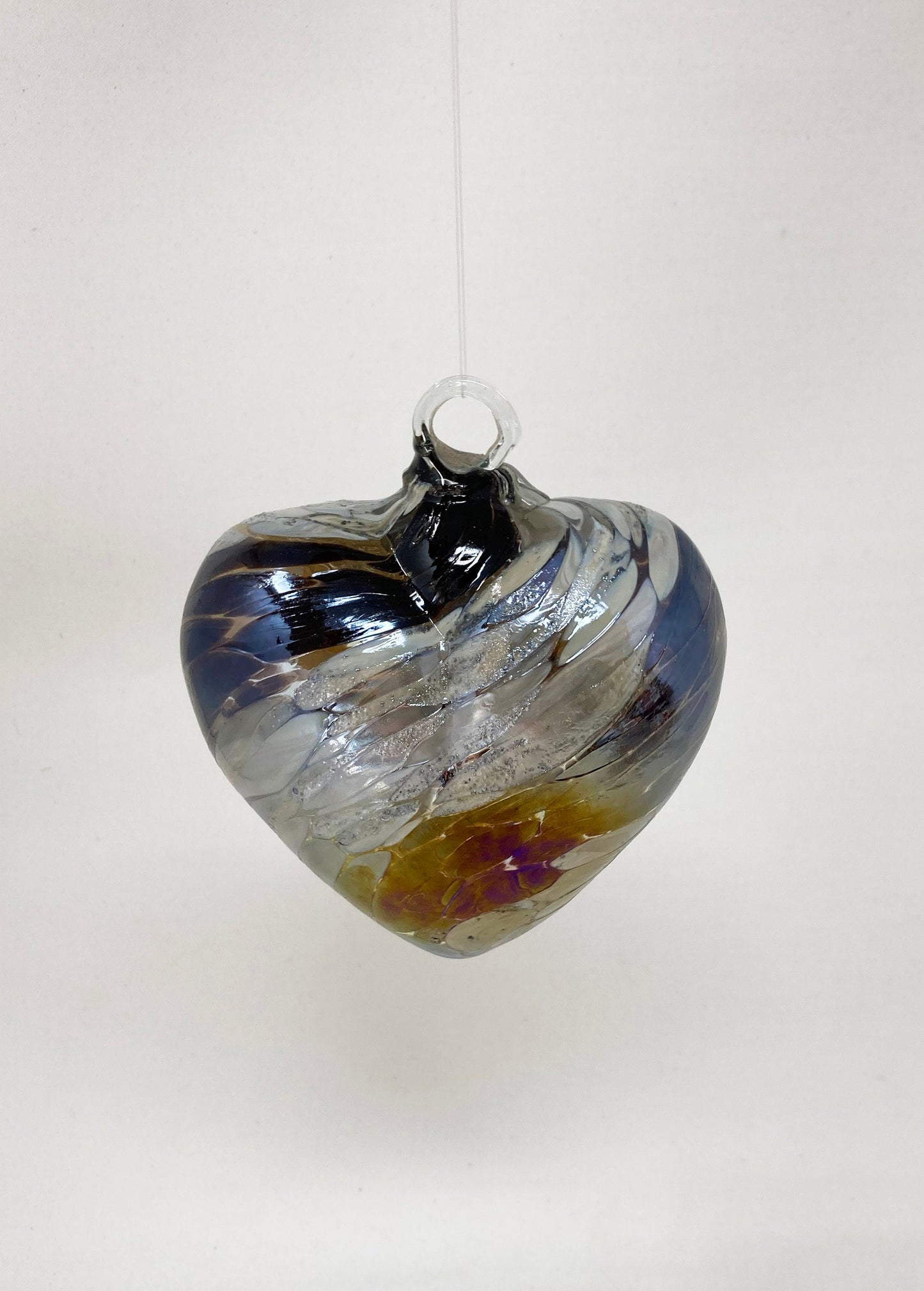 Hand Blown Glass Heart - 2 1/2" - Mocha/Cream Swirl