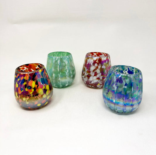 4 Hand Blown Stemless Wine Glasses -  The Iridescent Collection - Blue Dorado Designs