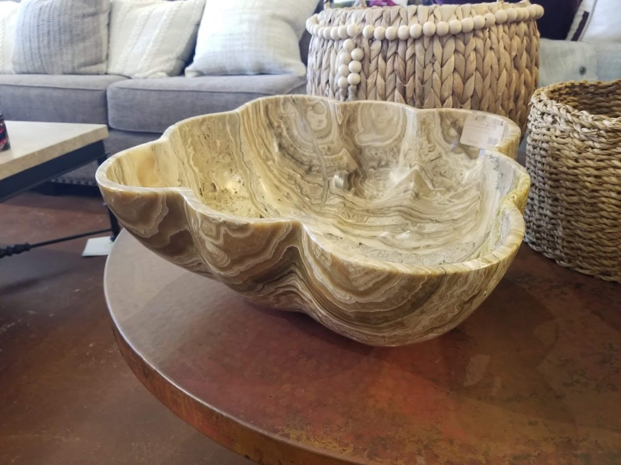 Onyx bowl -  Wavy Edge - Beige, cream, and caramel #13445