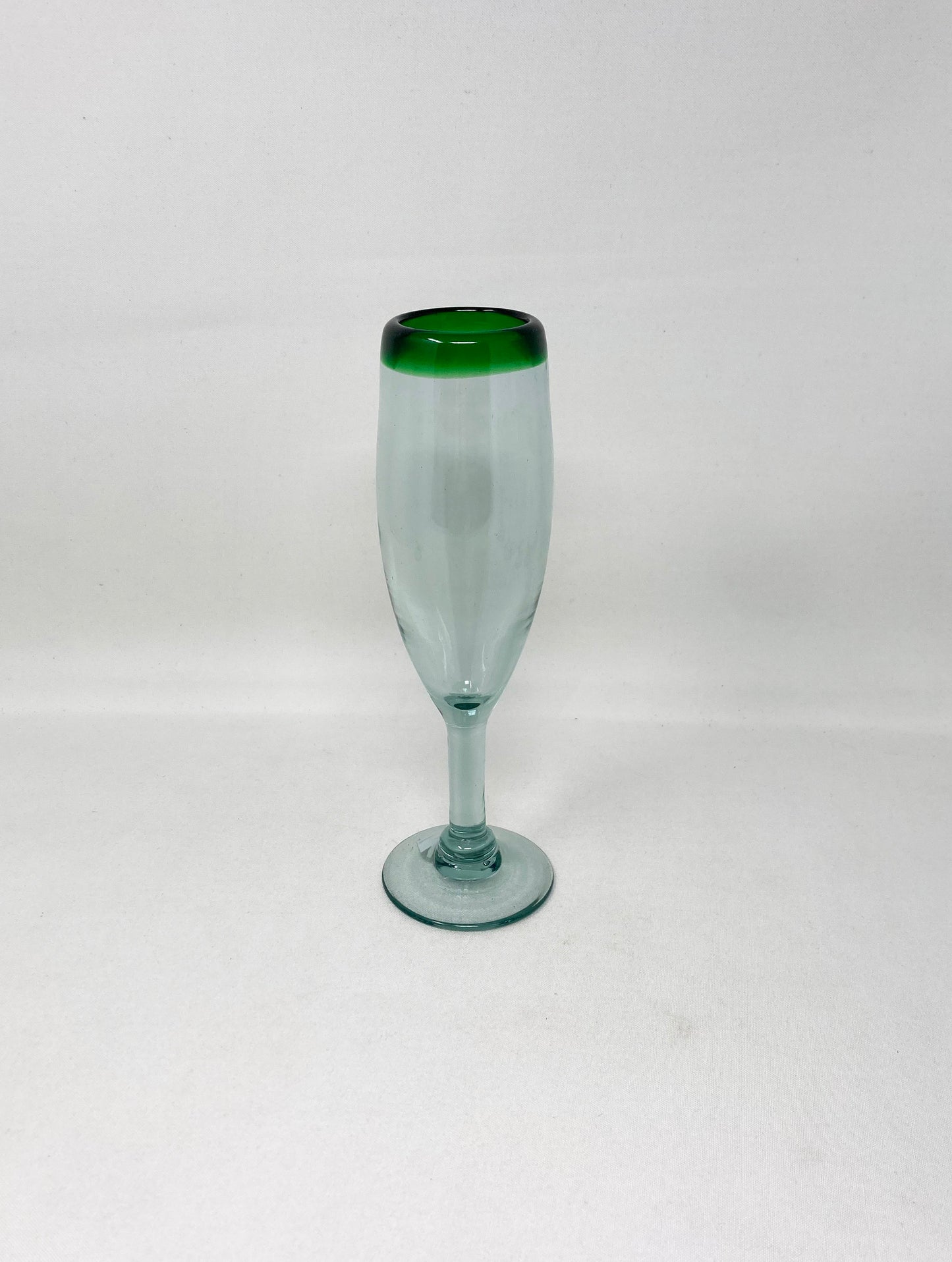 Hand Blown Champagne Glass - Green Rim