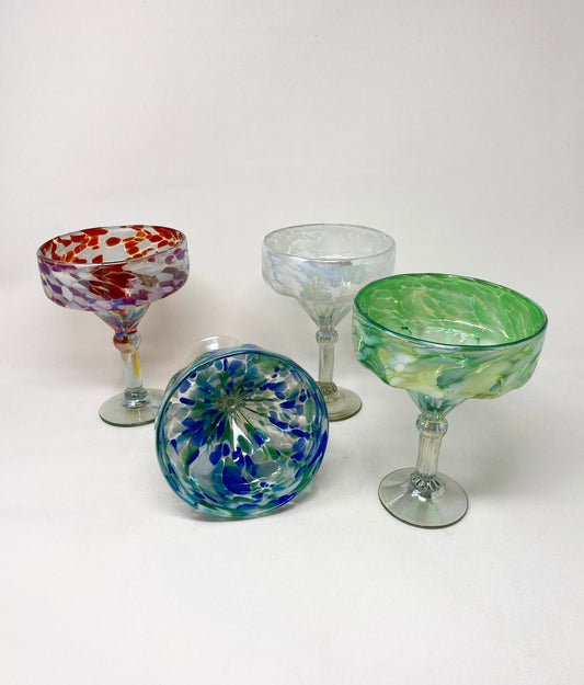 4 Hand Blown Margarita Glasses - The Iridescent Collection