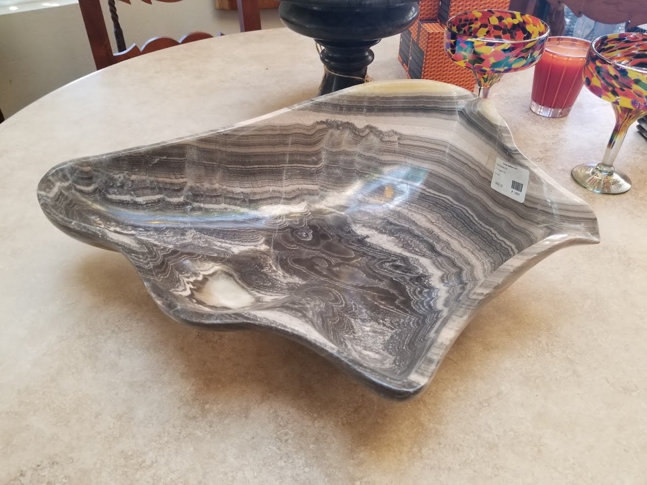Onyx bowl -  Curved Edge - Black, gray, and cream with a touch of yellow. #14061 - Blue Dorado Designs