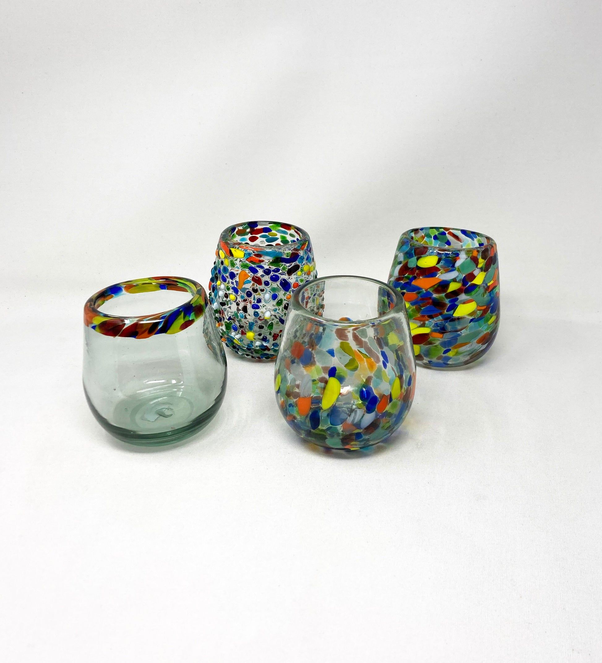 4 Hand Blown Stemless Wine Glasses -  The Cabo Collection - Blue Dorado Designs