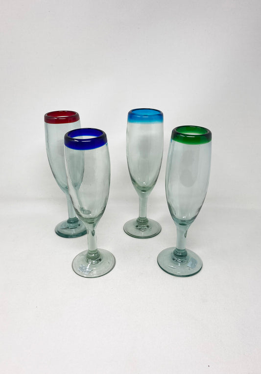 4 Hand Blown Champagne Glasses - Mixed Rim Collection