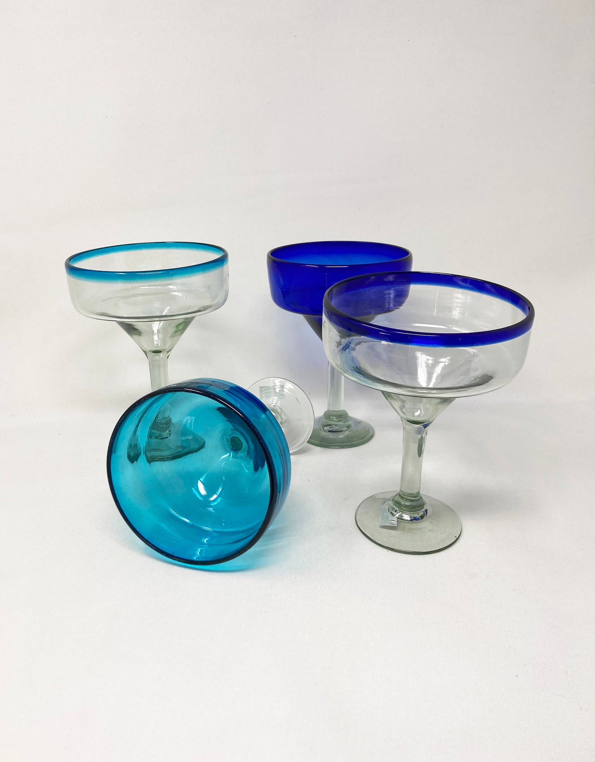 4 Hand Blown Margarita Glasses - The Blues Collection - Blue Dorado Designs