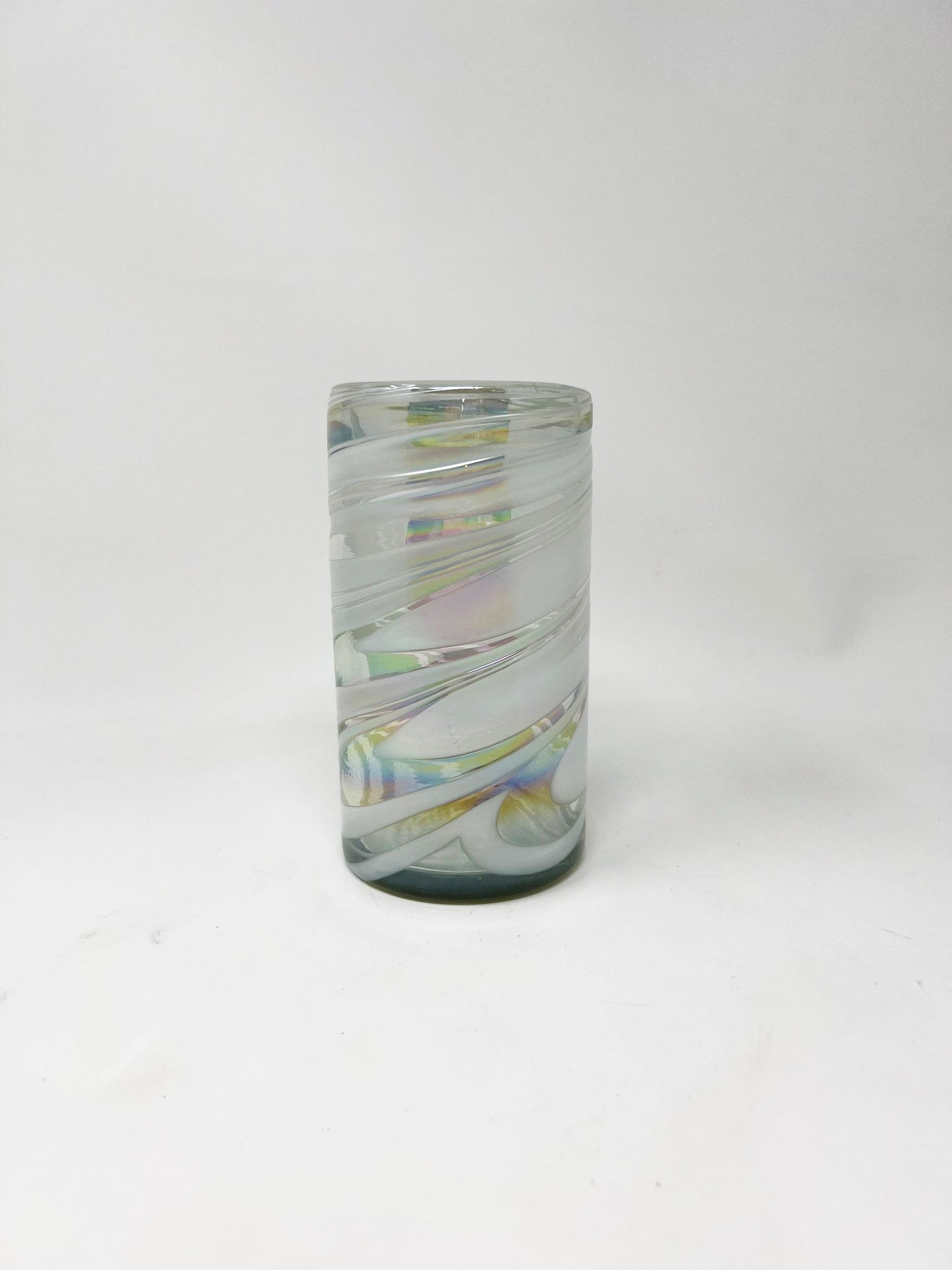 1 Hand Blown Water Glass - White Iridescent Swirl - Blue Dorado Designs