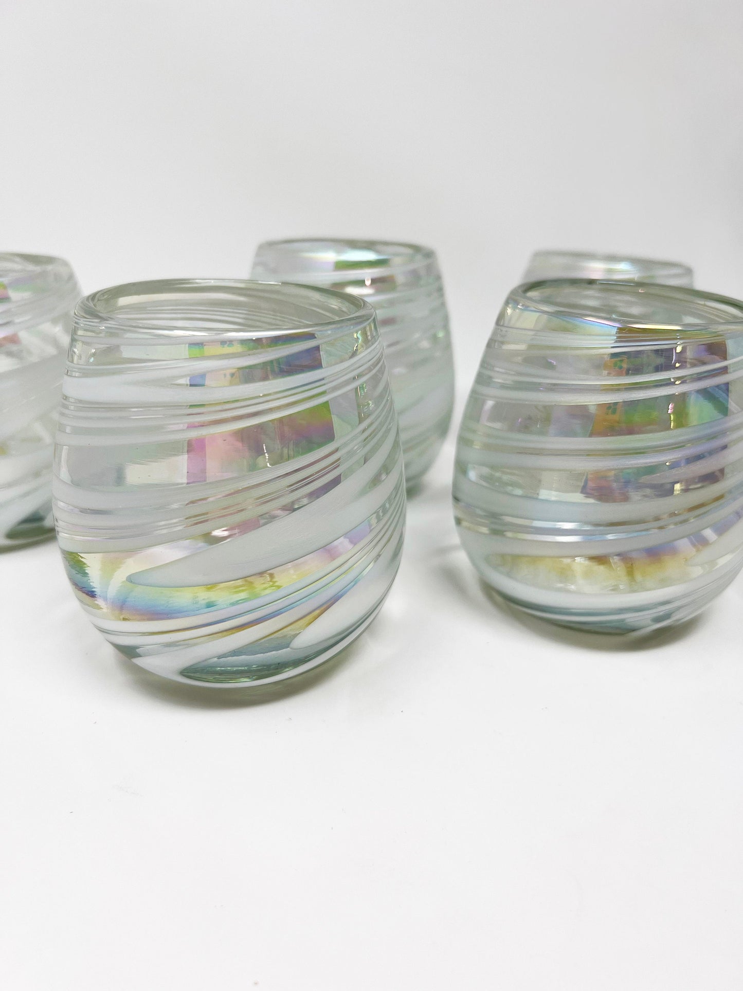 Stemless Wine Glass - White Iridescent Swirl