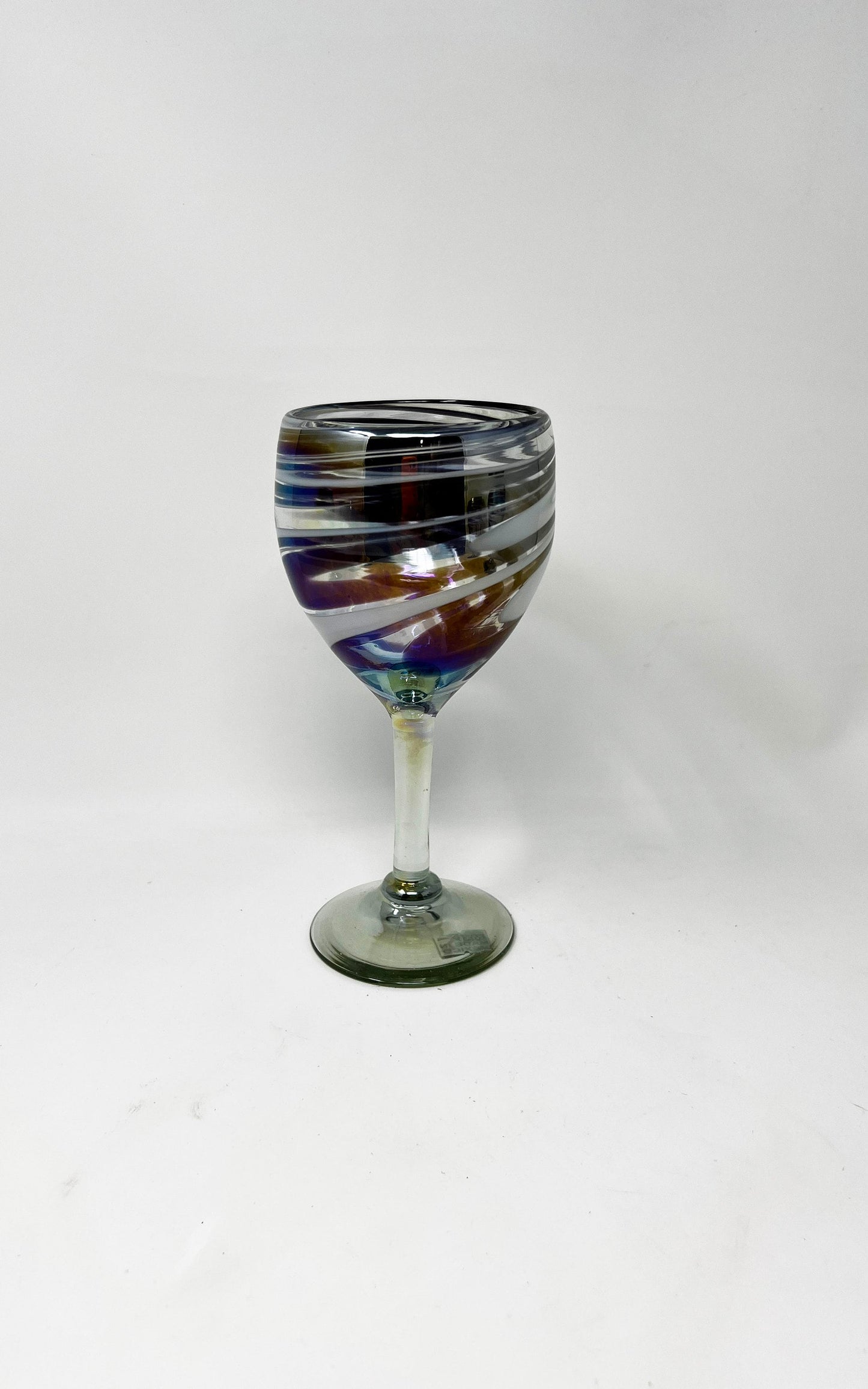 1 Hand Blown Wine Glass - Purple/White Iridescent Swirl - Blue Dorado Designs
