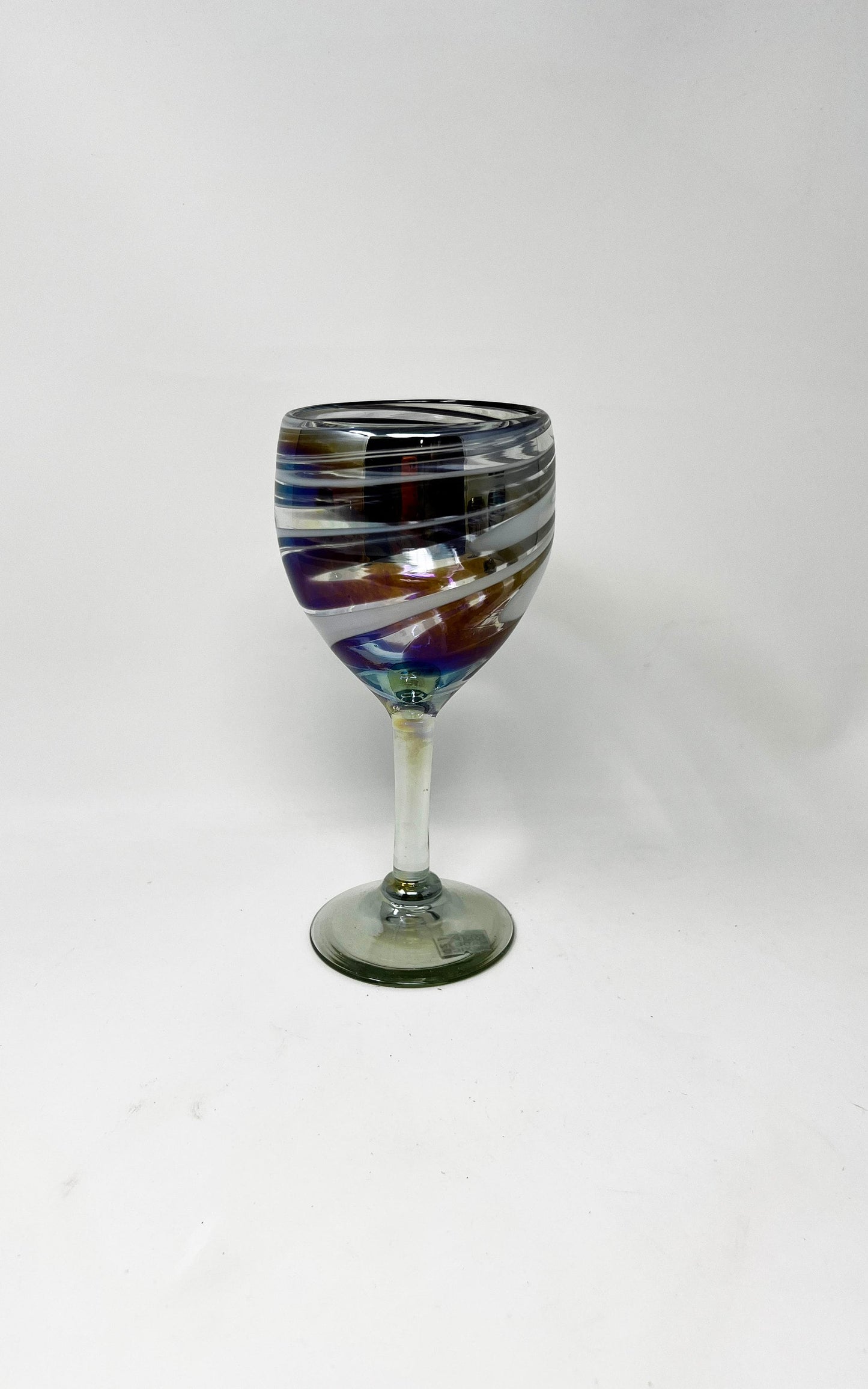 Designer Handblown Crystal Wine Glasses, Unique Iridescent Design