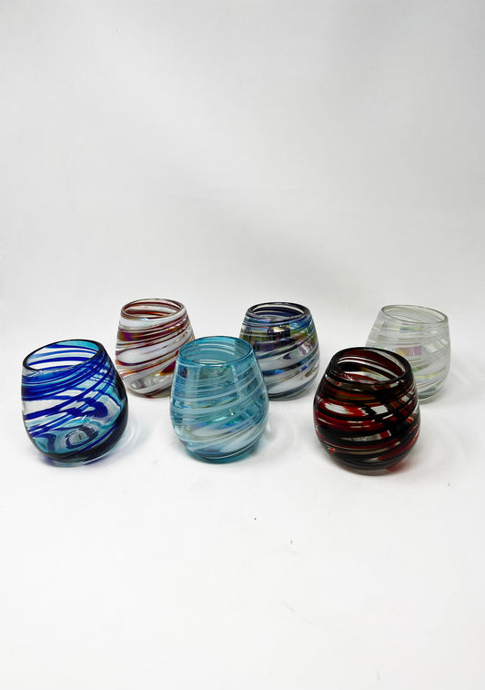6 Stemless Wine Glasses -  Swirl 6 Collection