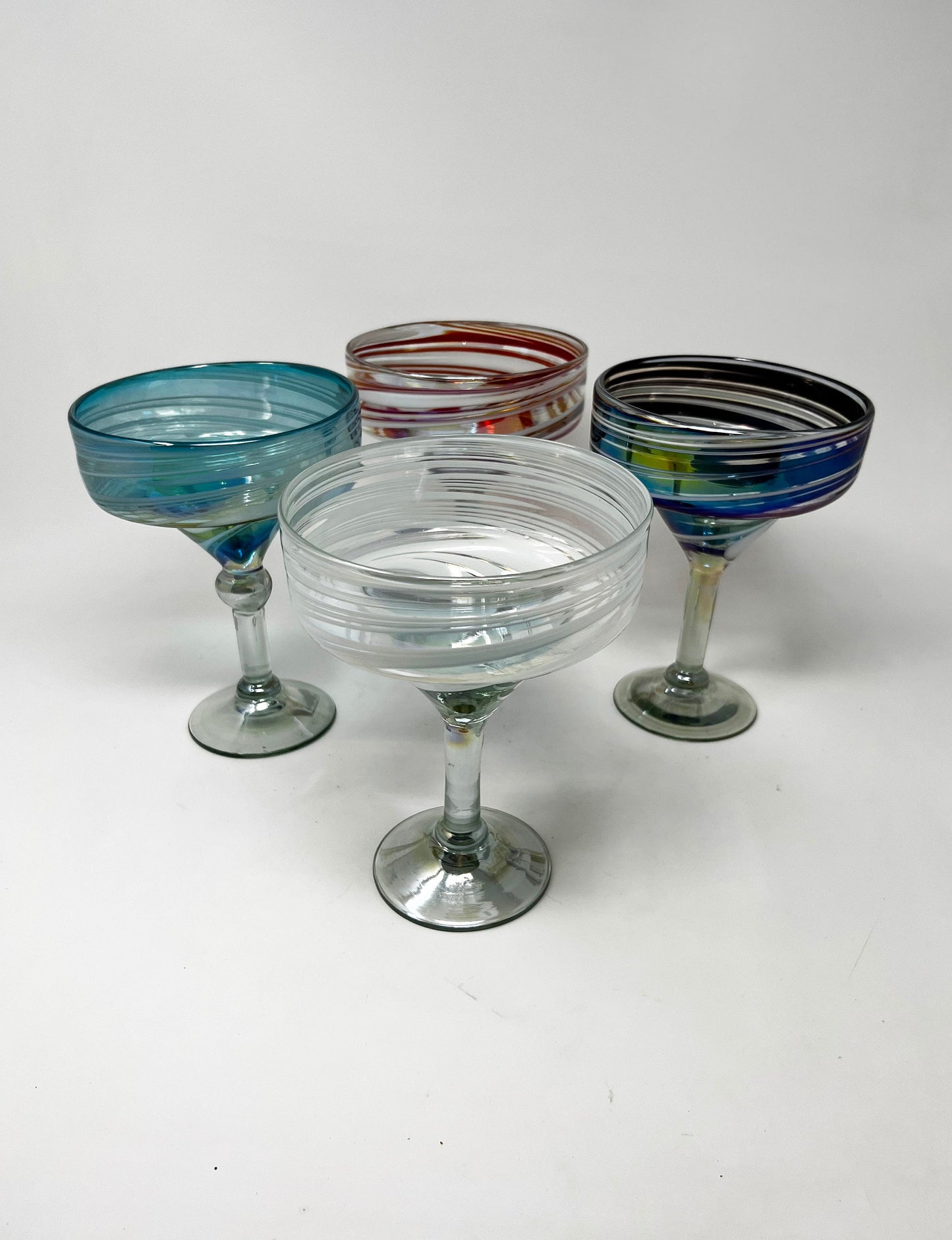 4 Hand Blown Margarita Glasses - The Cotton Candy Collection