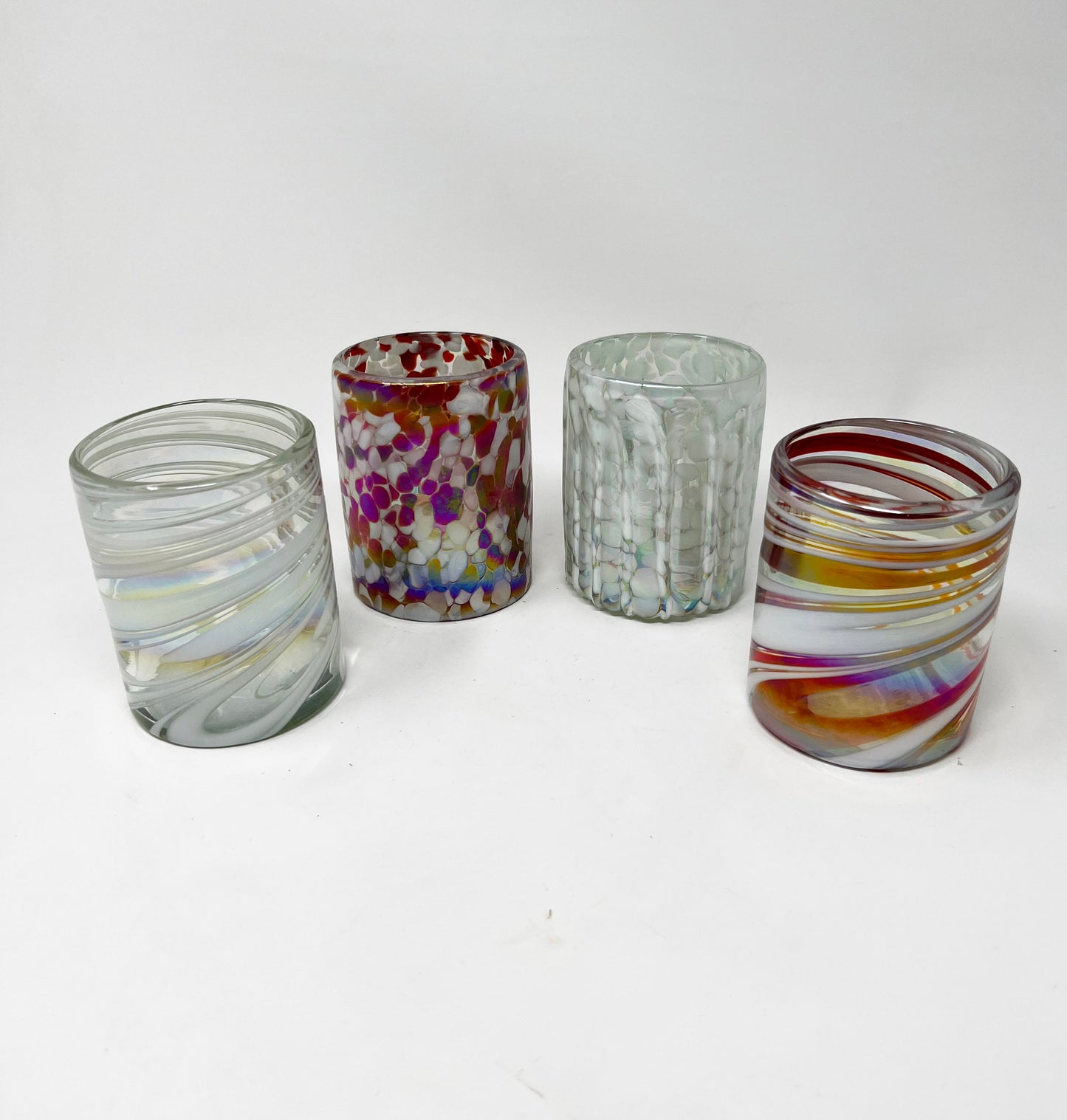 4 Hand Blown Low Ball Tumbler Glasses -  The Christmas 22 Collection (Iridescent)
