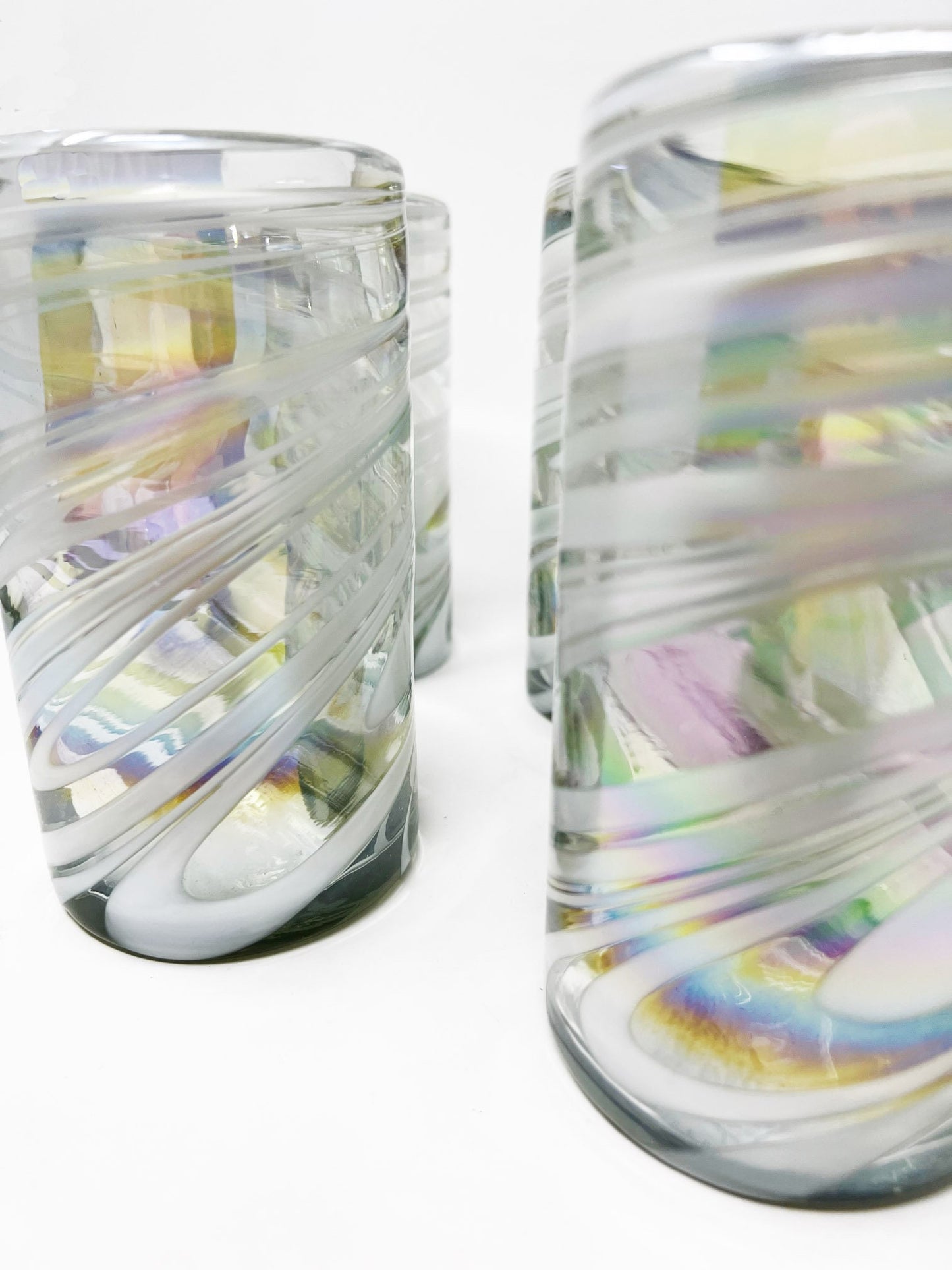 1 Hand Blown Water Glass - White Iridescent Swirl - Blue Dorado Designs