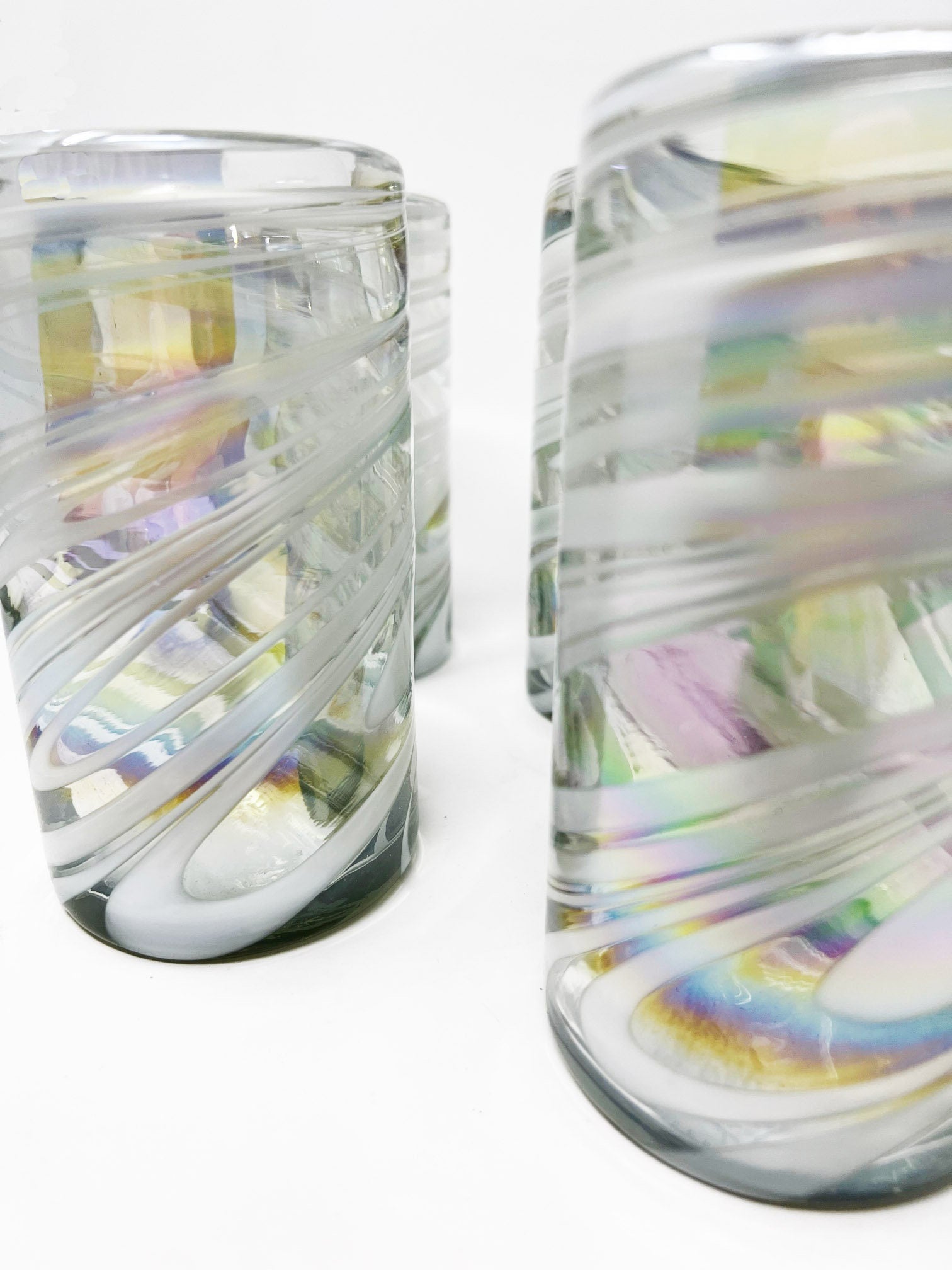 1 Hand Blown Water Glass - White Iridescent Swirl - Blue Dorado Designs