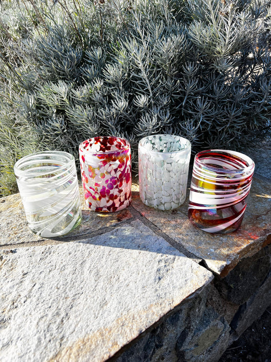 4 Hand Blown Low Ball Tumbler Glasses -  The Christmas 22 Collection (Iridescent)