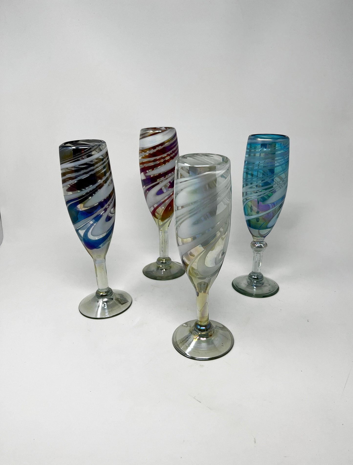 4 Hand Blown Glasses - Cotton Candy Collection (Iridescent)