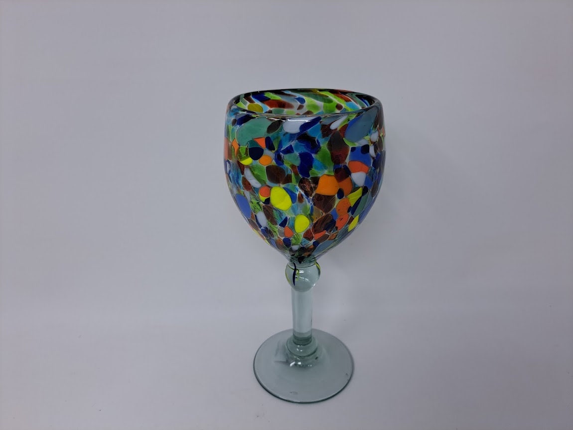 1 Hand Blown Wine Glass - Clear Confetti - Blue Dorado Designs