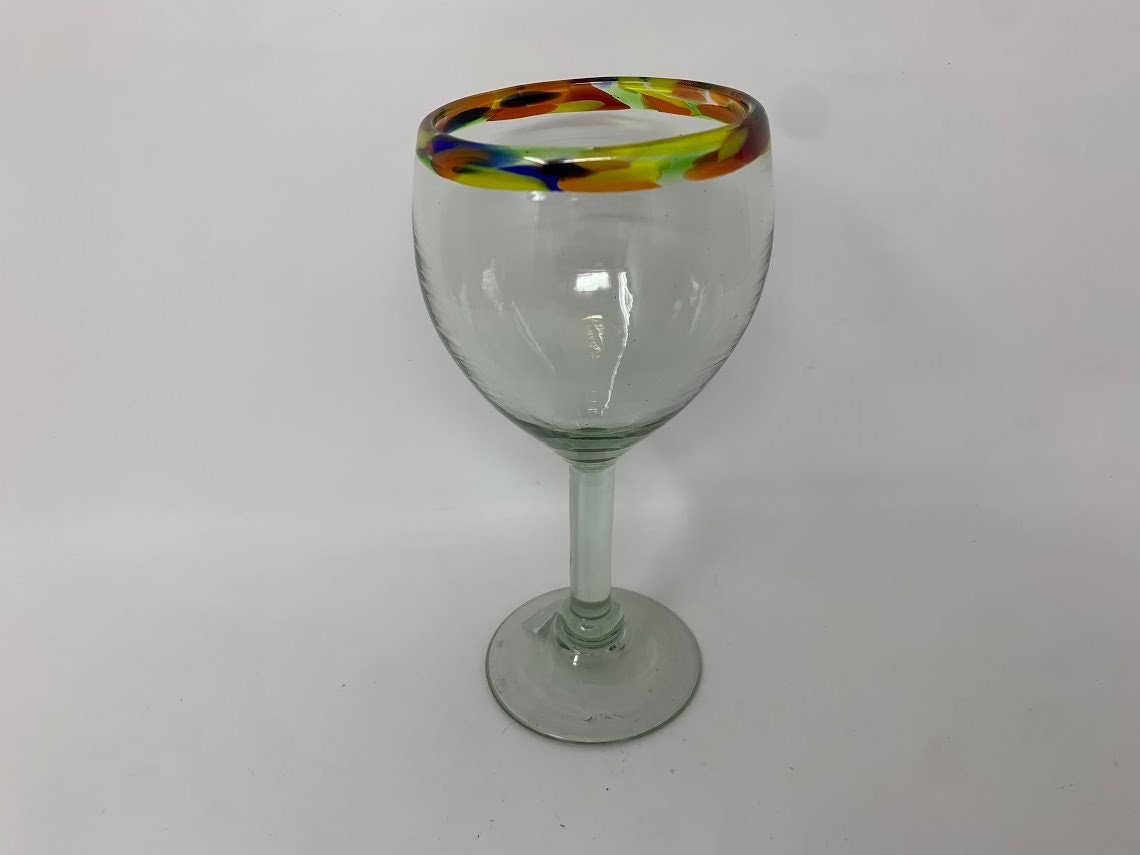 Hand Blown Wine Glass - Confetti Rim