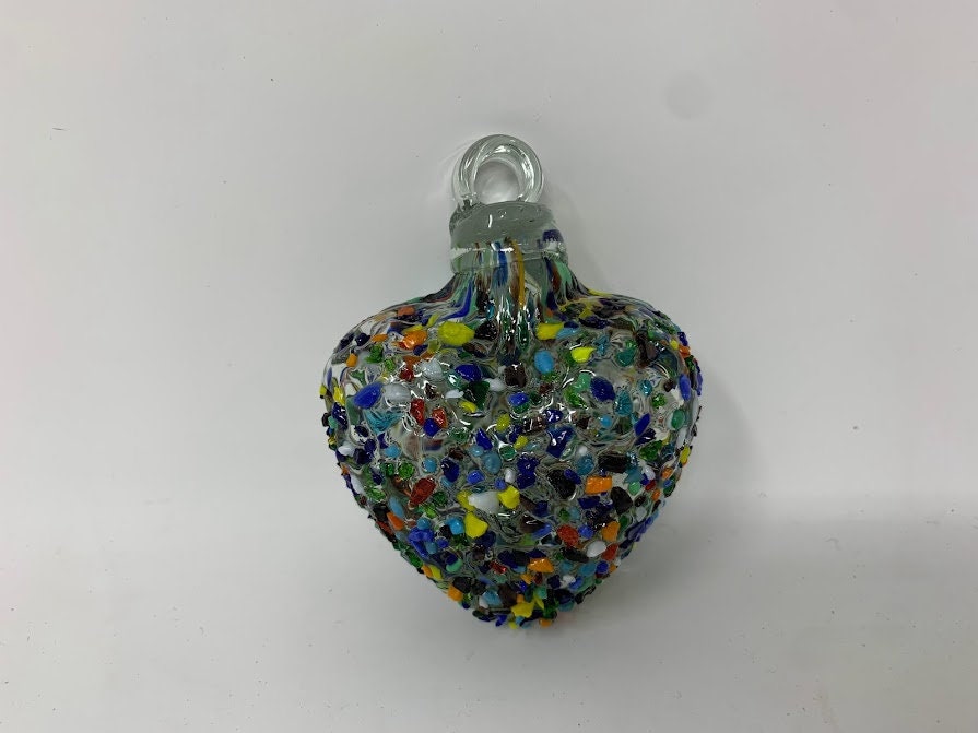 Hand Blown Glass Heart - 2.5" - Rainbow Graniti